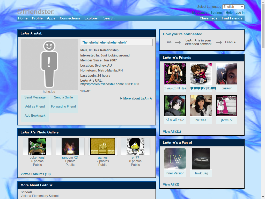 Friendster profile screenshot