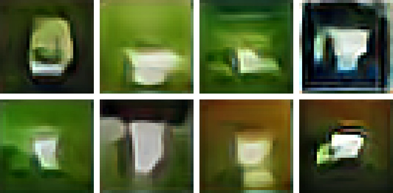 8 blurry images of a white blob on a green background