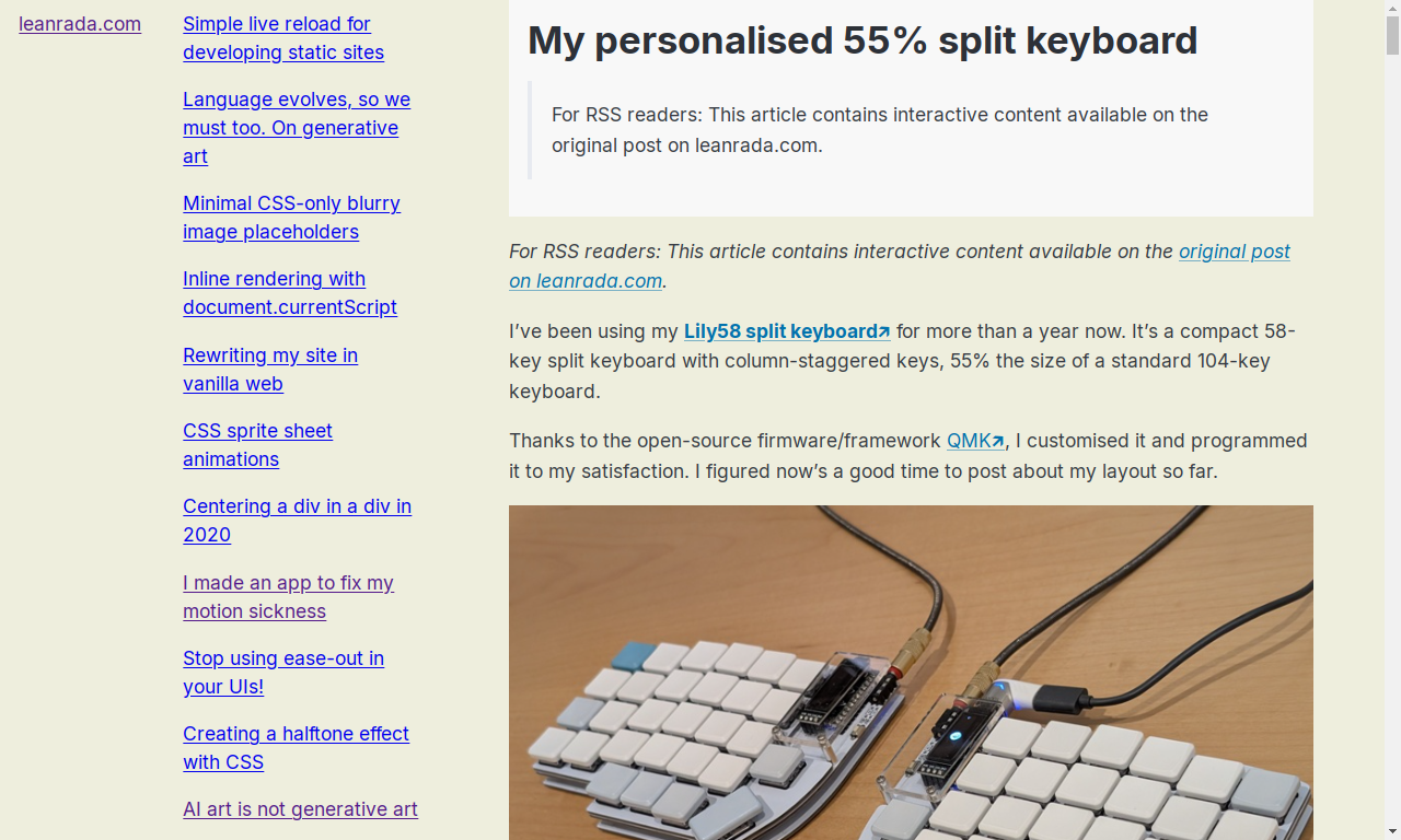 Screenshot of my RSS reader