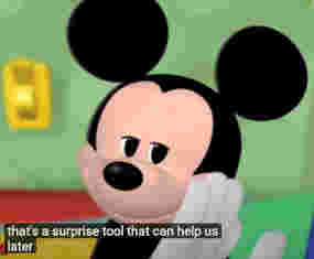 Still of a cartoon mouse saying, 'that’s a surprise tool that can help us later'
