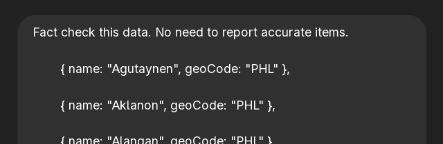 Screenshot telling ChatGPT to fact-check the JSON